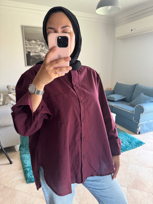 Burgundy Linen Shirt